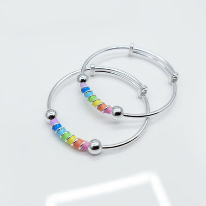 Rainbow Swirl Adjustable Kids Kada Set (13.6g) - 92.5 Silver