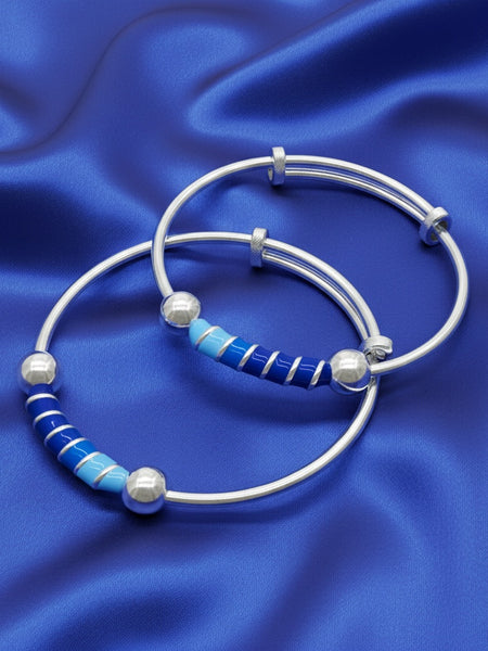 Blue Swirl Adjustable Kids Kada Set (13.9g) - 92.5 Silver