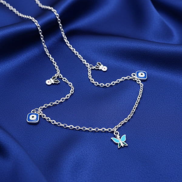 Evil Eye & Butterfly Charm Kids 925 Sterling Silver Chain (Nazar Suraksha)