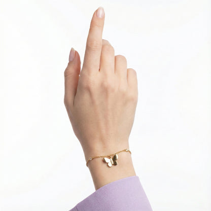 925 Silver Gold-Plated Butterfly Charm Bracelet with CZ Accents