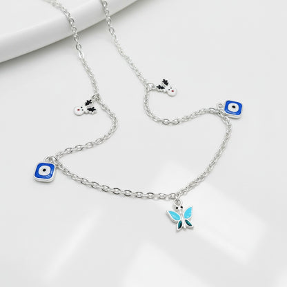 Evil Eye & Butterfly Charm Kids 925 Sterling Silver Chain (Nazar Suraksha)