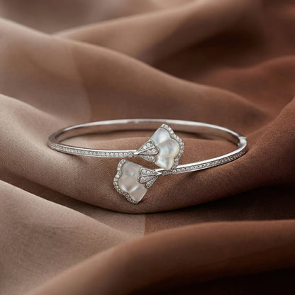 925 Silver Mother of Pearl Floral Adjustable Open Bangle for Women