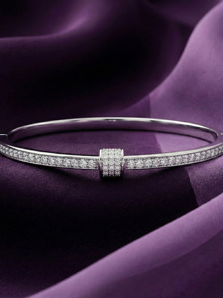 925 Silver Classic Diamond Line Closed Bangle for Women