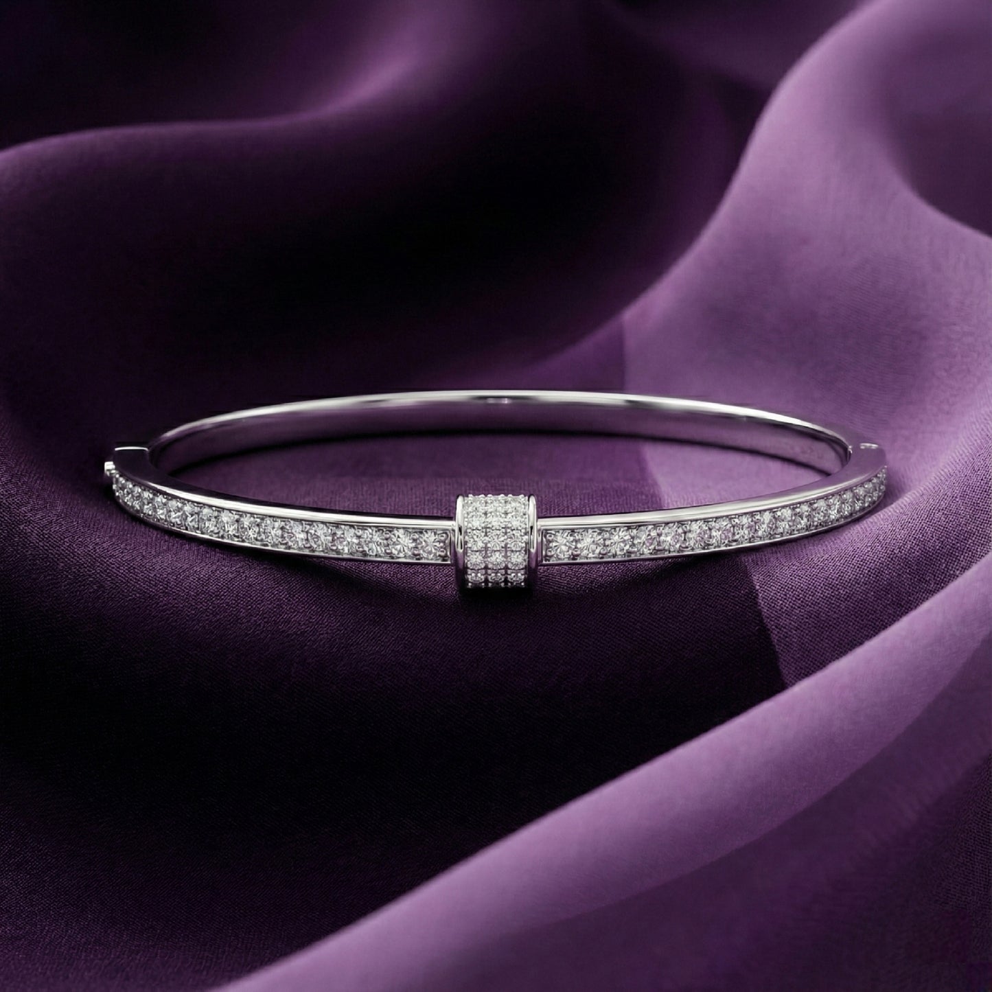925 Silver Classic Diamond Line Closed Bangle for Women