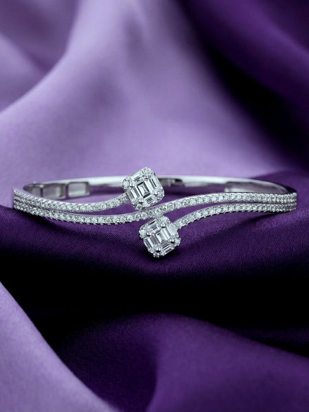 925 Silver Twin Asscher Diamond Adjustable Cuff Bracelet