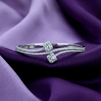925 Silver Twin Asscher Diamond Adjustable Cuff Bracelet
