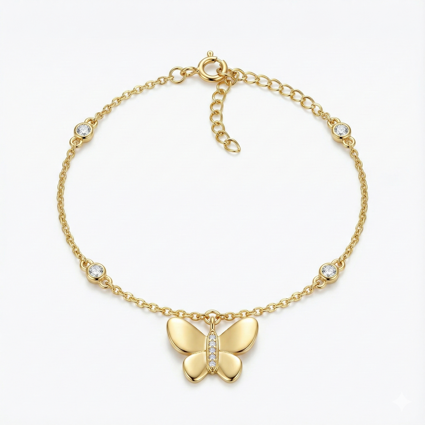925 Silver Gold-Plated Butterfly Charm Bracelet with CZ Accents