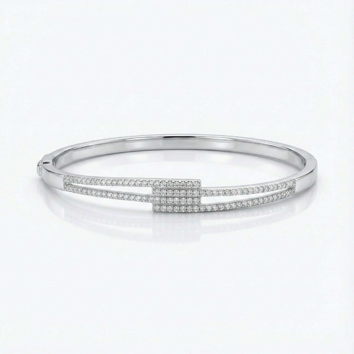 925 Silver Diamond-Style Dual Line Fixed Bangle for Women