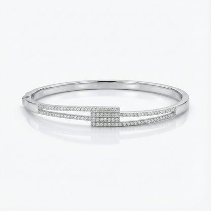 925 Silver Diamond-Style Dual Line Fixed Bangle for Women
