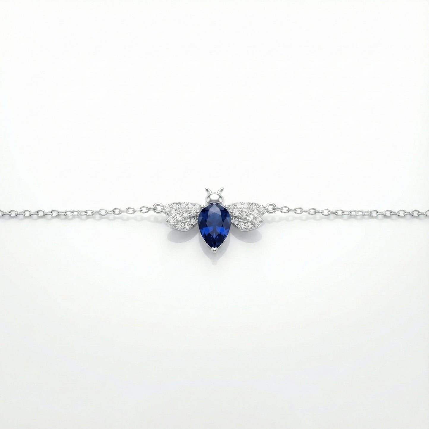 925 Silver Blue Sapphire Bee Bracelet with Sparkling CZ Wings