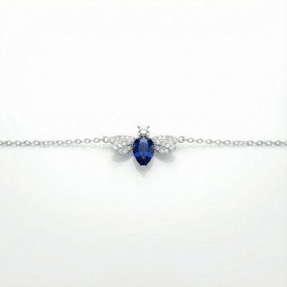 925 Silver Blue Sapphire Bee Bracelet with Sparkling CZ Wings