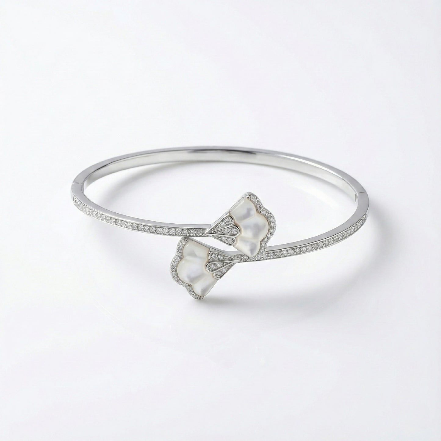 925 Silver Mother of Pearl Floral Adjustable Open Bangle for Women