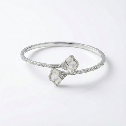 925 Silver Mother of Pearl Floral Adjustable Open Bangle for Women