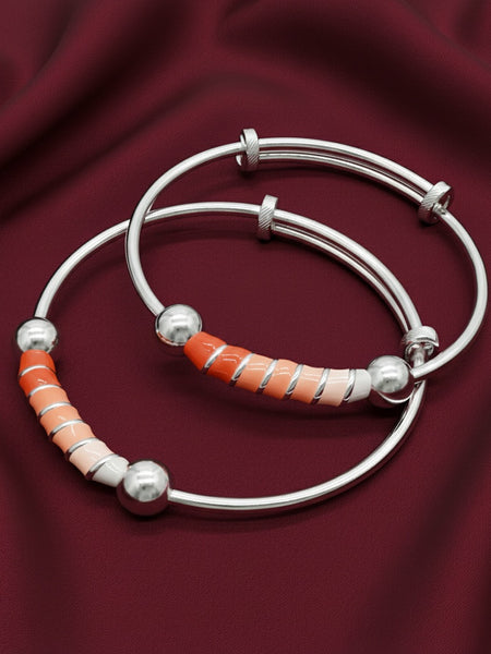 Orange Swirl Adjustable Kids Kada Set (13.9g) - 92.5 Silver