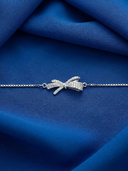 925 Silver Bow Tie Bracelet with Sparkling CZ Detailing