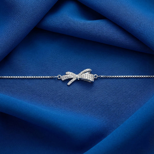 925 Silver Bow Tie Bracelet with Sparkling CZ Detailing