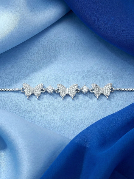 925 Silver Butterfly CZ Adjustable Bracelet for Women – Elegant Chain Design