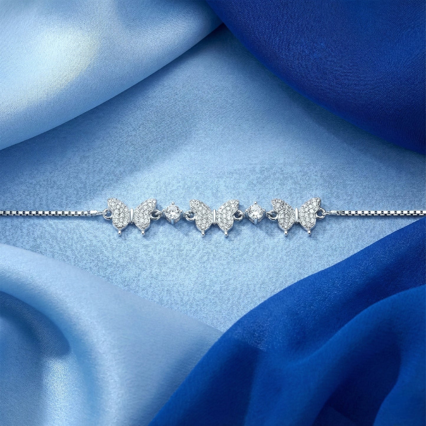 925 Silver Butterfly CZ Adjustable Bracelet for Women – Elegant Chain Design