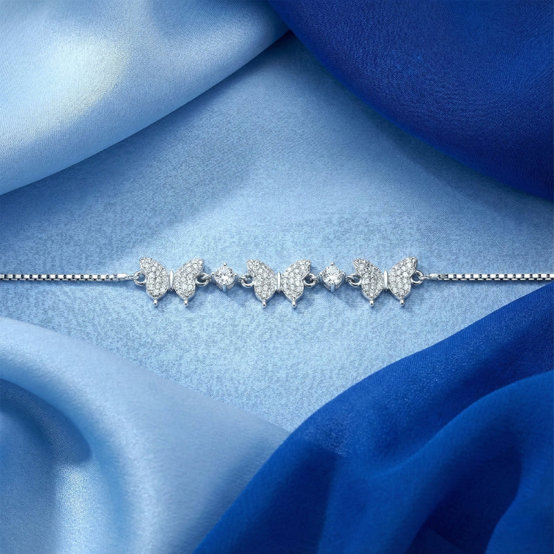925 Silver Butterfly CZ Adjustable Bracelet for Women – Elegant Chain Design