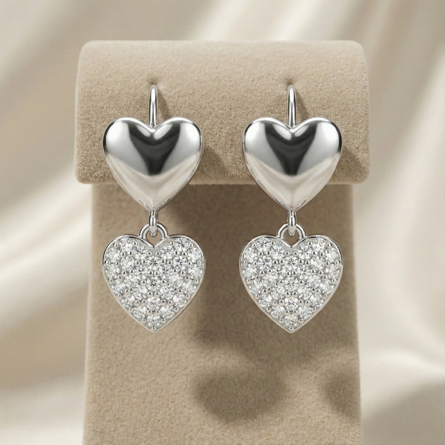 Double Heart Drop Earrings | Made With Pure 925 Silver