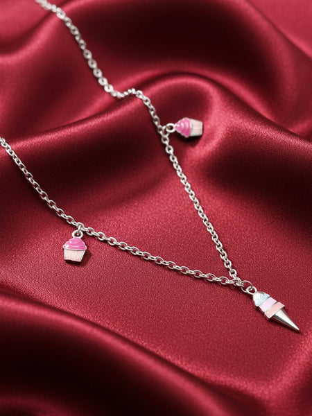 Cupcake & Ice Cream Charm 925 Sterling Silver Chain for Kids