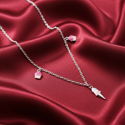 Cupcake & Ice Cream Charm 925 Sterling Silver Chain for Kids