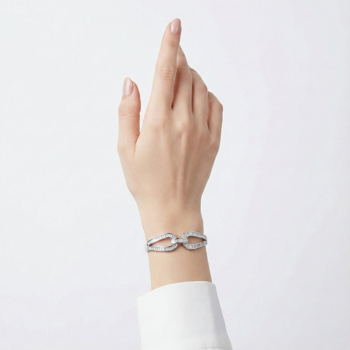 925 Silver Twin Curve Baguette Diamond-Style Fixed Bangle for Women