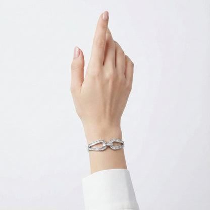 925 Silver Twin Curve Baguette Diamond-Style Fixed Bangle for Women