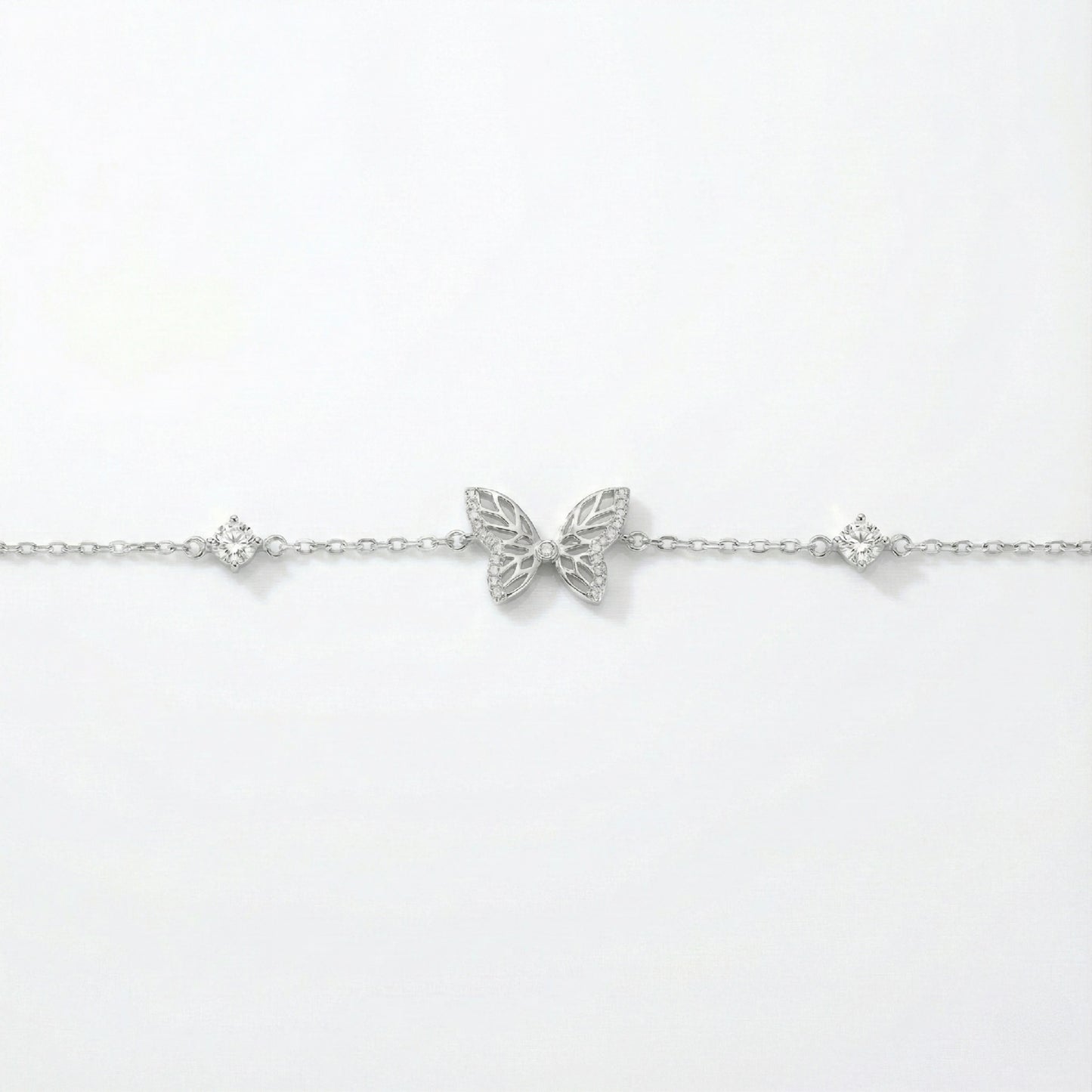 925 Silver Butterfly CZ Bracelet with Sparkling Diamond-Cut Wings