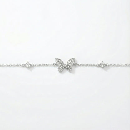 925 Silver Butterfly CZ Bracelet with Sparkling Diamond-Cut Wings