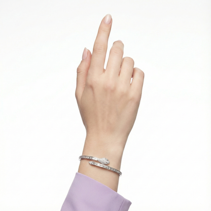 925 Silver Snake-Style Adjustable Baguette Diamond Bangle