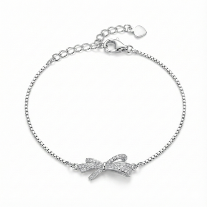 925 Silver Bow Tie Bracelet with Sparkling CZ Detailing