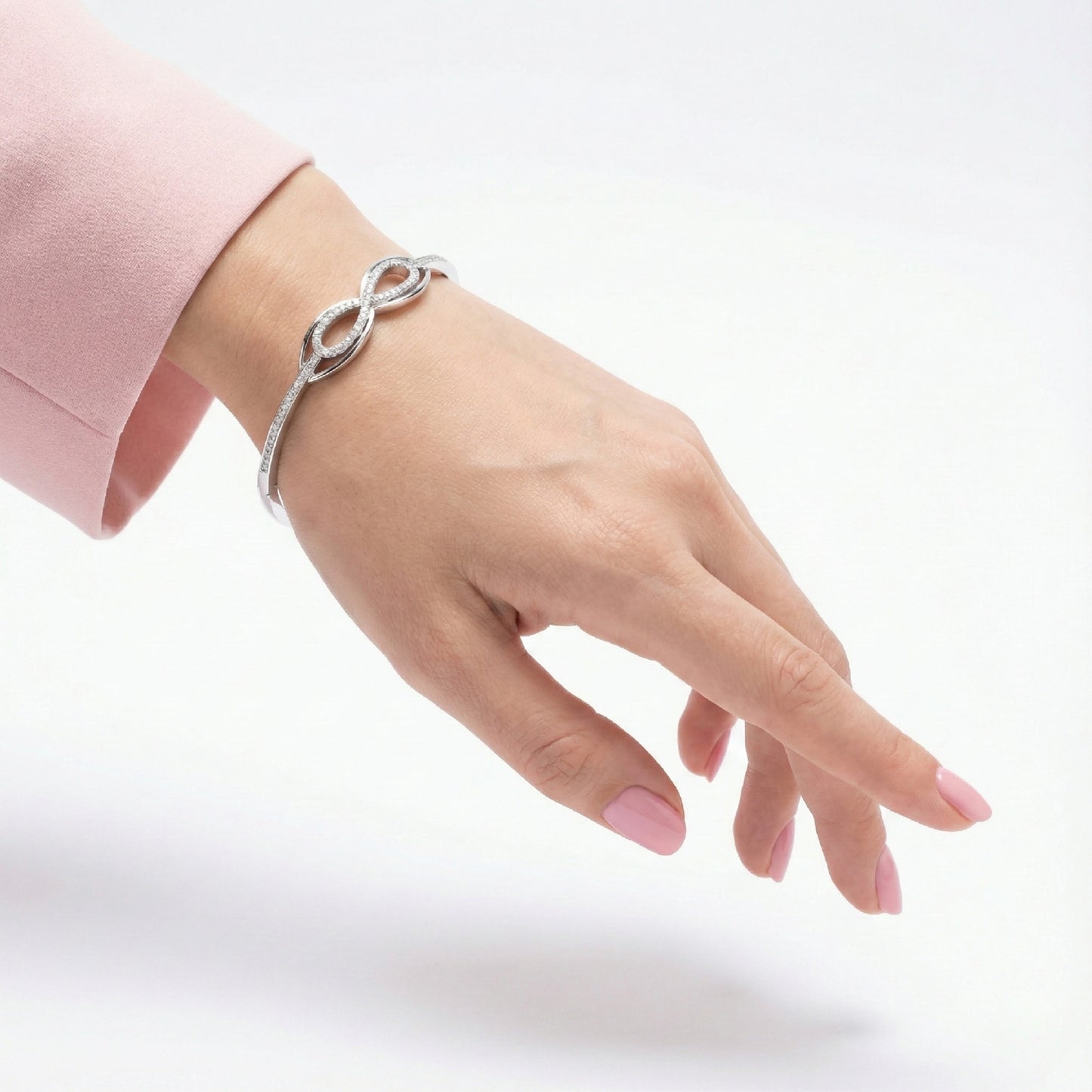 925 Silver Infinity Diamond-Style Fixed Bangle for Women