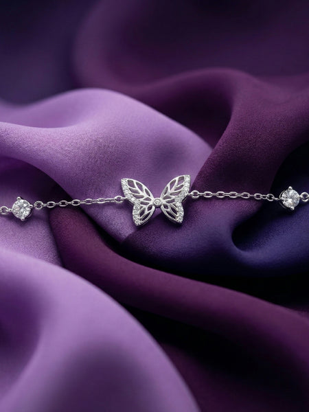 925 Silver Butterfly CZ Bracelet with Sparkling Diamond-Cut Wings
