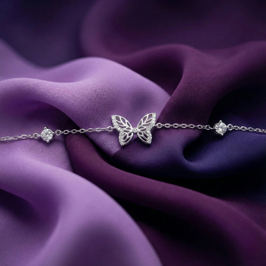 925 Silver Butterfly CZ Bracelet with Sparkling Diamond-Cut Wings