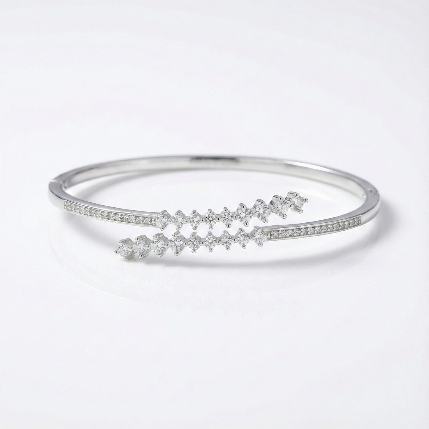 925 Silver Twin Line Adjustable Diamond Cuff Bracelet