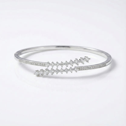 925 Silver Twin Line Adjustable Diamond Cuff Bracelet