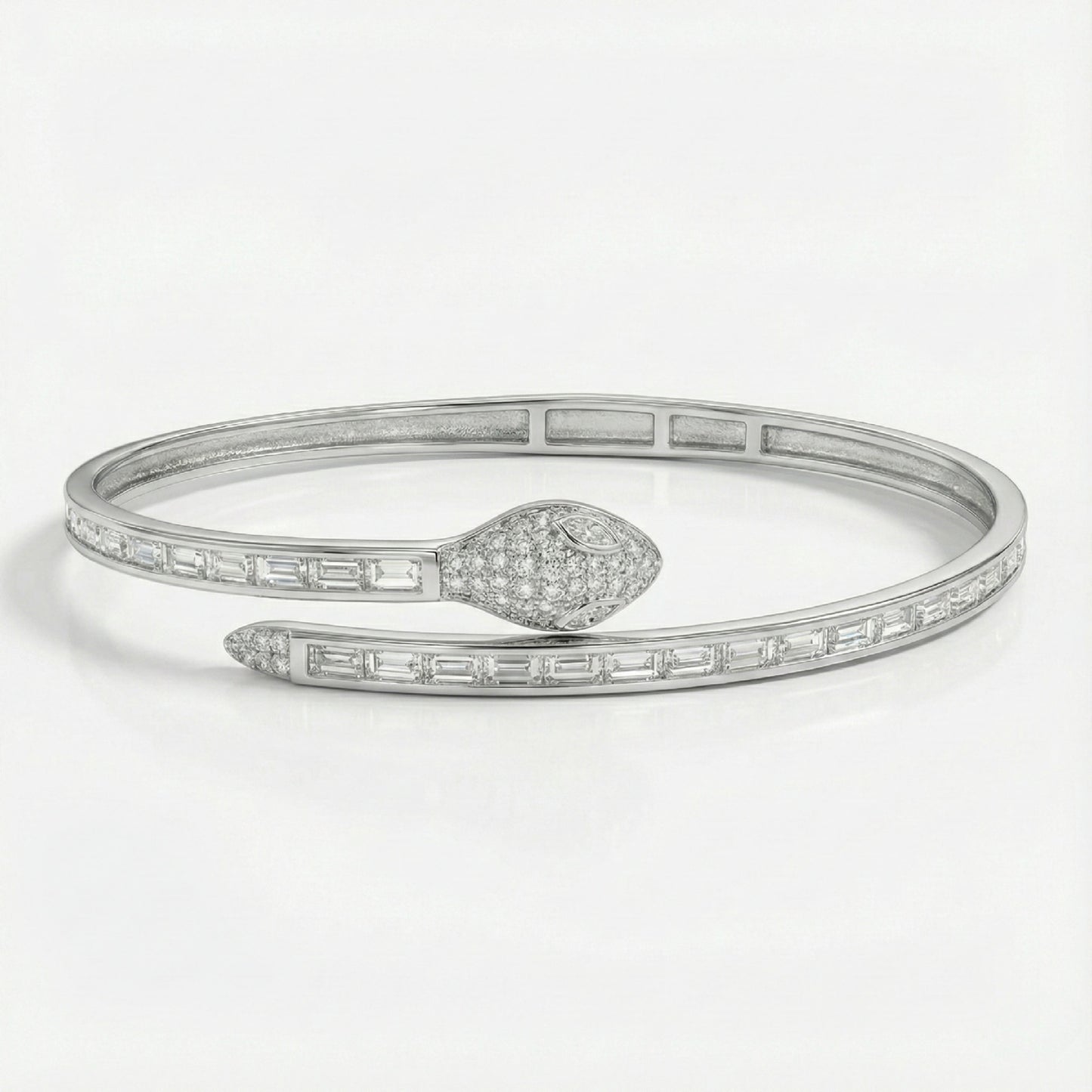 925 Silver Snake-Style Adjustable Baguette Diamond Bangle