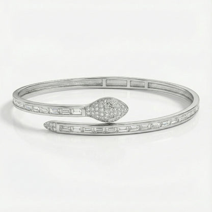 925 Silver Snake-Style Adjustable Baguette Diamond Bangle