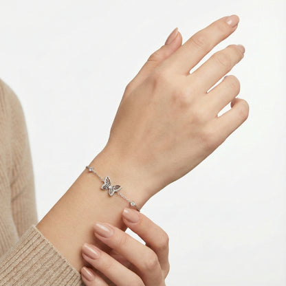 925 Silver Butterfly CZ Bracelet with Sparkling Diamond-Cut Wings