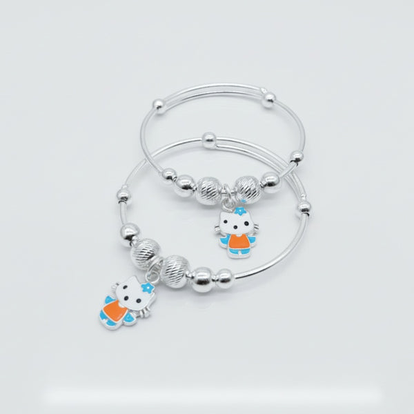 Cute Kitty Adjustable Kids Kada Set (14g) - 92.5 Silver