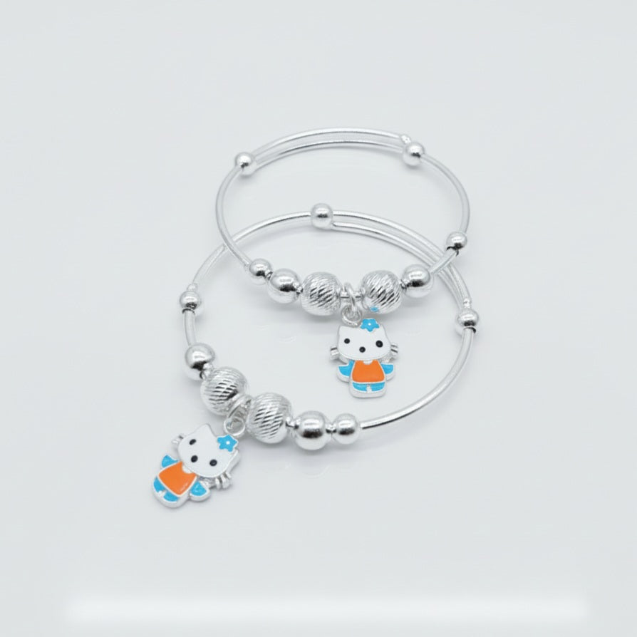 Cute Kitty Adjustable Kids Kada Set (14g) - 92.5 Silver