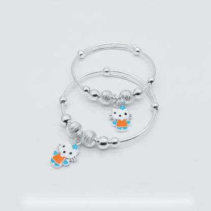 Cute Kitty Adjustable Kids Kada Set (14g) - 92.5 Silver