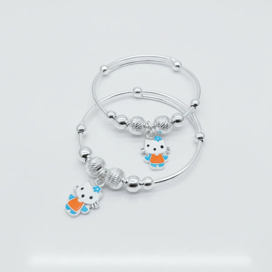Cute Kitty Adjustable Kids Kada Set (14g) - 92.5 Silver