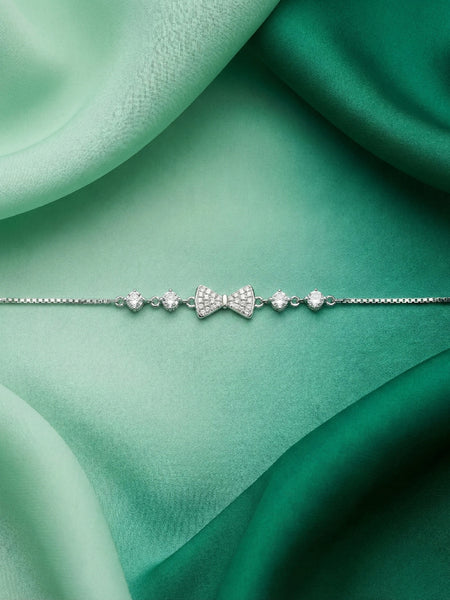 925 Sterling Silver Bow CZ Adjustable Bracelet for Women