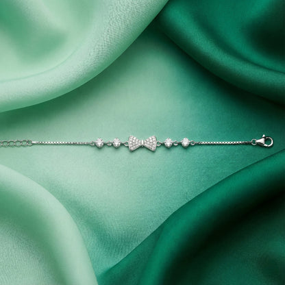 925 Sterling Silver Bow CZ Adjustable Bracelet for Women