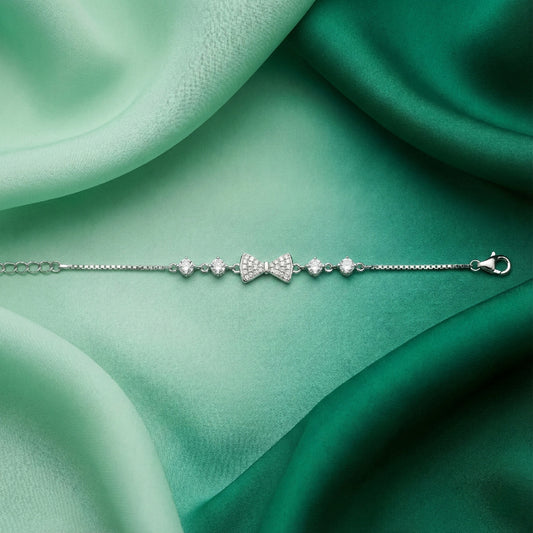 925 Sterling Silver Bow CZ Adjustable Bracelet for Women