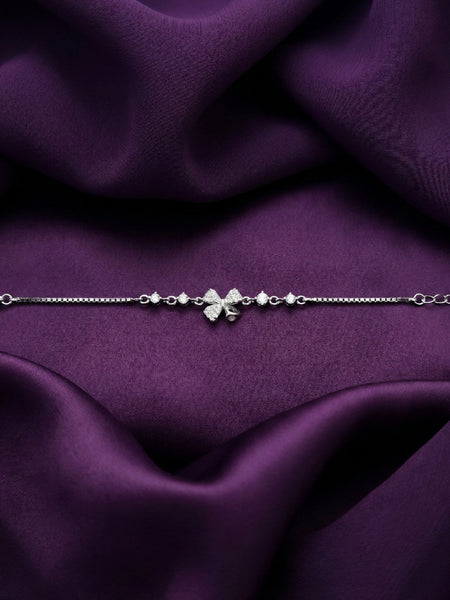925 Sterling Silver Floral Bow CZ Adjustable Bracelet