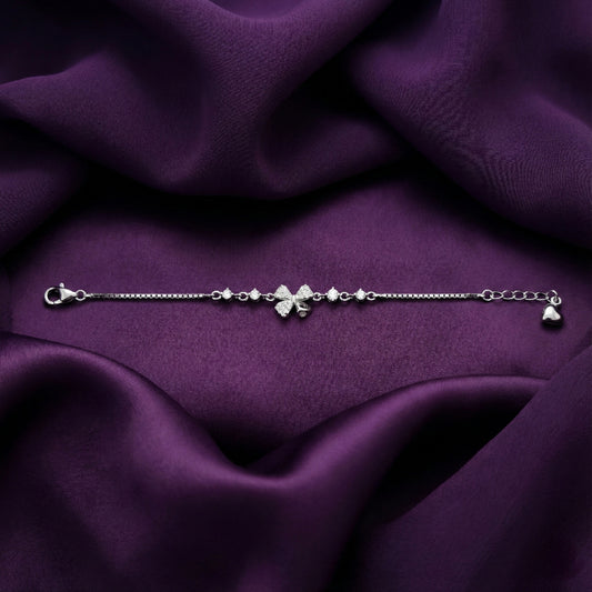 925 Sterling Silver Floral Bow CZ Adjustable Bracelet