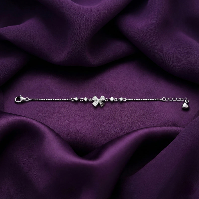 925 Sterling Silver Floral Bow CZ Adjustable Bracelet
